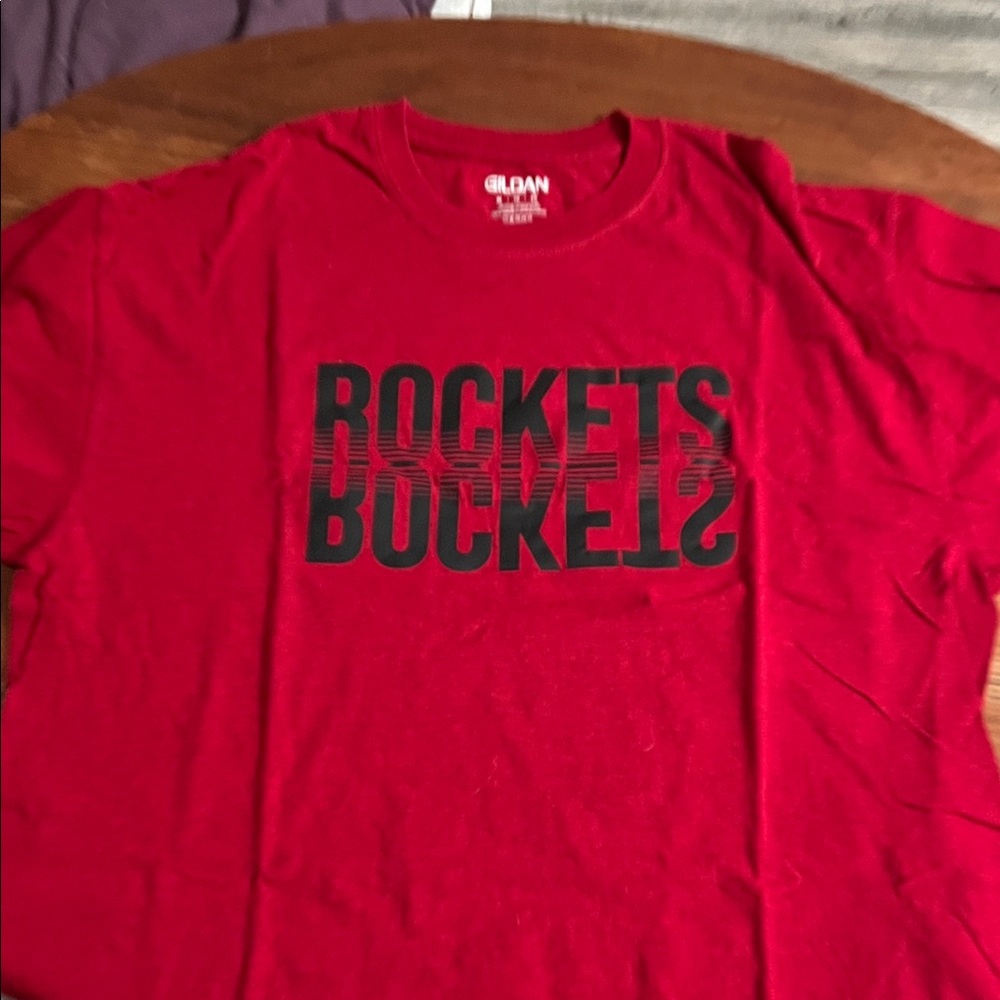 Gildan Red T-Shirt with Rockets Graphic